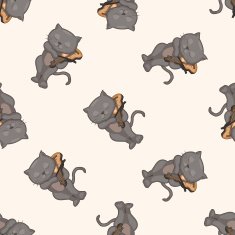 animal cat playing instrument cartoon seamless pattern background N8