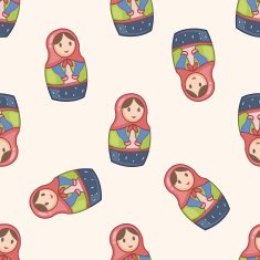 Matryoshka Russian traditional wooden doll cartoon seamless pattern background N55