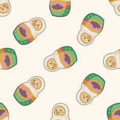 Matryoshka Russian traditional wooden doll cartoon seamless pattern background N56