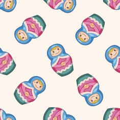 Matryoshka Russian traditional wooden doll cartoon seamless pattern background N59