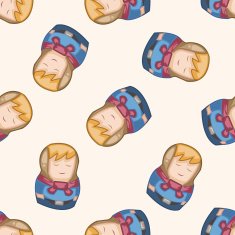 Matryoshka Russian traditional wooden doll cartoon seamless pattern background N61