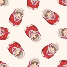Matryoshka Russian traditional wooden doll cartoon seamless pattern background N63