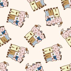 Three Little Pigs cartoon seamless pattern background N2