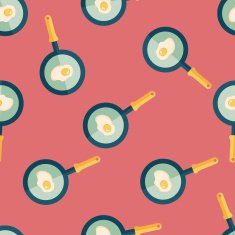 Kitchenware pan and egg flat icon eps10 seamless pattern background