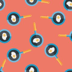 Kitchenware pan and egg flat icon eps10 seamless pattern background N3