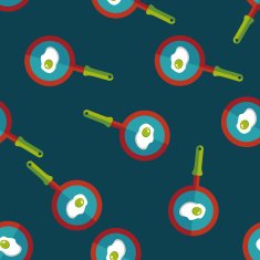 Kitchenware pan and egg flat icon eps10 seamless pattern background N4
