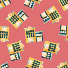hospital building flat icon eps10 seamless pattern background