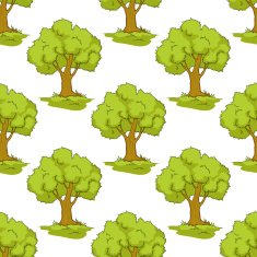Seamless pattern with cartoon green trees