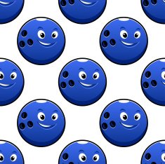 Seamless cartoon blue bowling ball characters pattern
