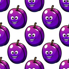 Cartoon violet plum fruit seamless pattern