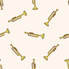 music trumpet cartoon seamless pattern background