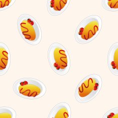 japanese food egg-roll rice cartoon seamless pattern background