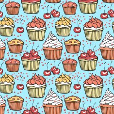 Seamless pattern with muffins and cherries N2