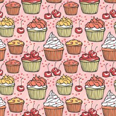 Seamless pattern with muffins and cherries N3