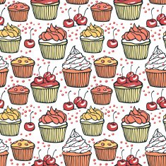 Seamless pattern with muffins and cherries N4