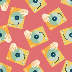 DJ music flat icon eps10 seamless pattern background N2