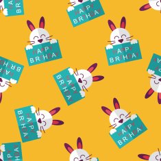 Happy birthday rabbit card flat icon eps10 seamless pattern background N2