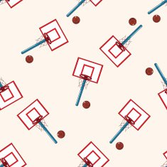 school basketball court cartoon seamless pattern background