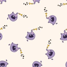 animal ephant playing instrument cartoon seamless pattern background N3