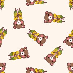 animal bear playing instrument cartoon seamless pattern background N5