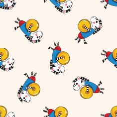 animal zebra playing instrument cartoon seamless pattern background