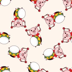animal pig playing instrument cartoon seamless pattern background N4