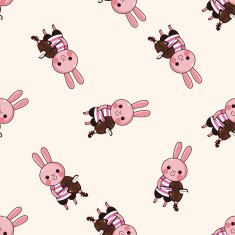 animal rabbit playing instrument cartoon seamless pattern background N6