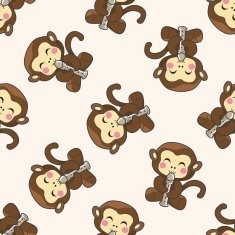 animal monkey playing instrument cartoon seamless pattern background N4
