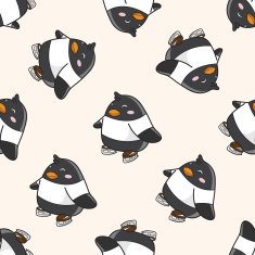 Animal penguin doing sports cartoon seamless pattern background N2