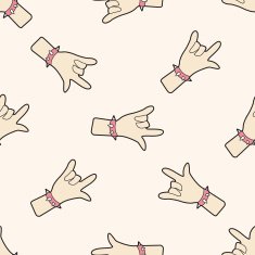 rock music hand gesture cartoon seamless pattern background
