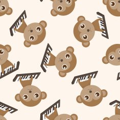 animal monkey playing instrument cartoon seamless pattern background N5