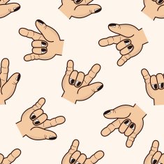 rock style hand gesture cartoon seamless pattern background