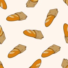 paris bread and milk cartoon seamless pattern background