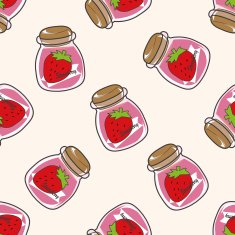 strawberry jam cartoon seamless pattern background