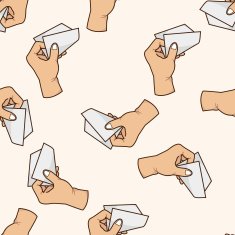 hand holding paper cartoon seamless pattern background N2