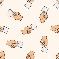 hand holding paper cartoon seamless pattern background N3