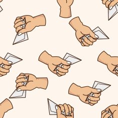 hand holding paper cartoon seamless pattern background N7