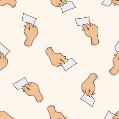 hand holding paper cartoon seamless pattern background N8