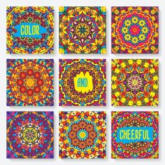 set of cards with kaleidoscope pattern N3