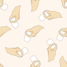 hand holding paper cartoon seamless pattern background N14