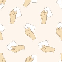 hand holding paper cartoon seamless pattern background N20