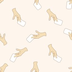 hand holding paper cartoon seamless pattern background N24
