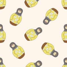 Matryoshka Russian traditional wooden doll cartoon seamless pattern background N64