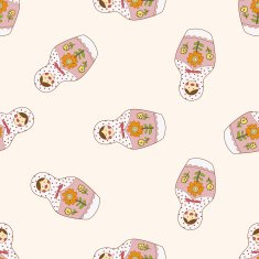 Matryoshka Russian traditional wooden doll cartoon seamless pattern background N66
