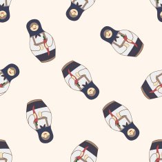 Matryoshka Russian traditional wooden doll cartoon seamless pattern background N71