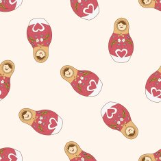 Matryoshka Russian traditional wooden doll cartoon seamless pattern background N72