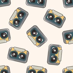 Audiotape cartoon seamless pattern background N41