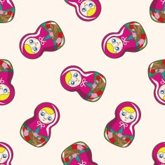 Matryoshka Russian traditional wooden doll cartoon seamless pattern background N78
