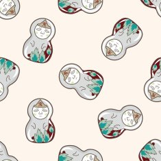 Matryoshka Russian traditional wooden doll cartoon seamless pattern background N79