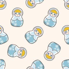 Matryoshka Russian traditional wooden doll cartoon seamless pattern background N81